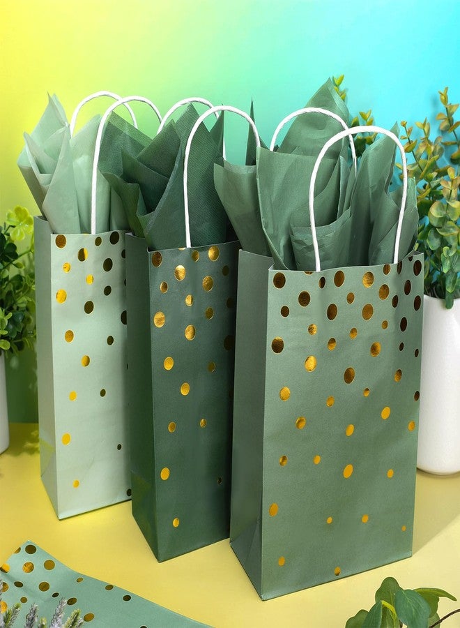 FYSUIMU 36 Pcs Sage Green Paper Gift Bags with Tissue Paper Foil Gold Polka Dots Party Favor Bags with Handle Gradient Goodie Candy Treat Bag for Mother's Day Wedding Baby Shower One Lucky Duck Patry - Image 4
